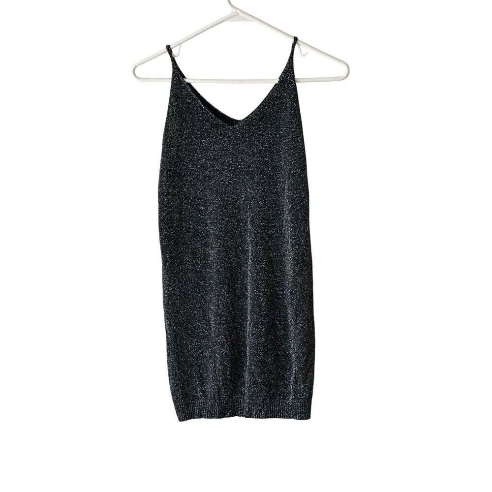 Metallic Sleeveless Knit Tunic Tank Top  V-Neckline Scoop Neck Stretchy Glam S